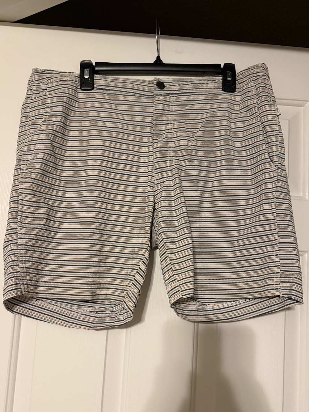 Onia Calder Seersucker Striped Swim Trunks Board Shorts Blue Orange 36